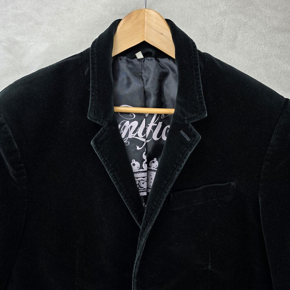 Vintage Juicy Couture Black Velvet Jacket Sz 44 Inside Print Magnificent Skull - Picture 2 of 12